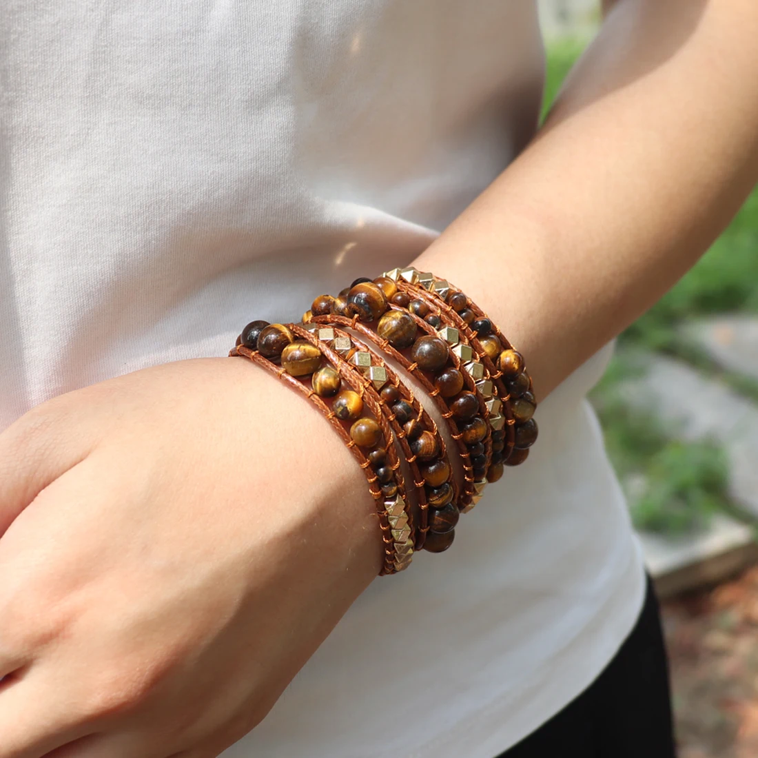 Multilayered Leather Wrap Bracelet W/ Natural Stone Chakra Beaded Strands Bracelet Boho Beads Jewelry Wholesale Dropshipping