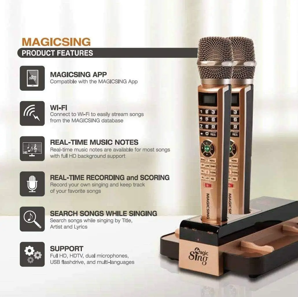 Magic Sing E5+ 5145 Tagalog English Songs + WiFi Karaoke Two Wireless Mics 12K English +1 Year Subscription