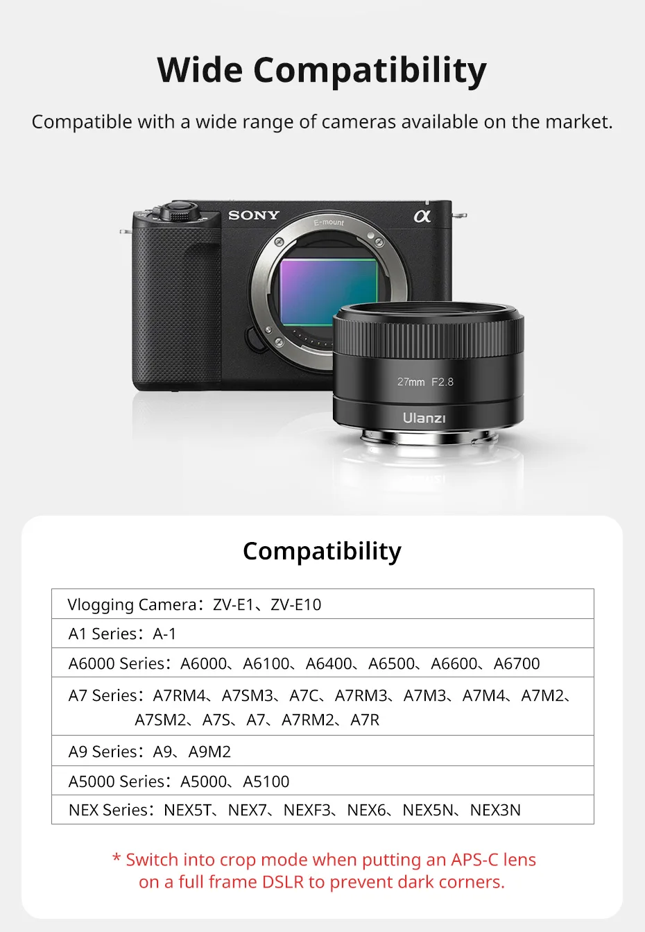 CL02 AF 27mm F2.8 APS-C Auto Focus Camera Lens For Sony E-Mount Mirrorless Camer