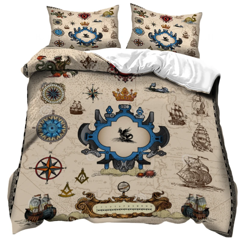 

Retro Compass Pirate Ship Sailing Colorful Ancient World Map Soft Comfort Duvet Cover Set By Ho Me Lili For Bedding Decor