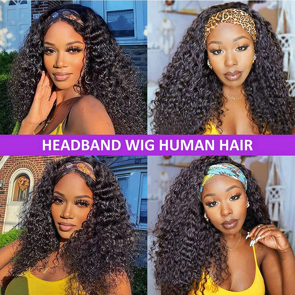 Curly Headband Wigs Human Hair Glueless Wig Human Hair Ready to Wear Deep Curly Remy Human Hair Wigs Headband Wig Human Hair
