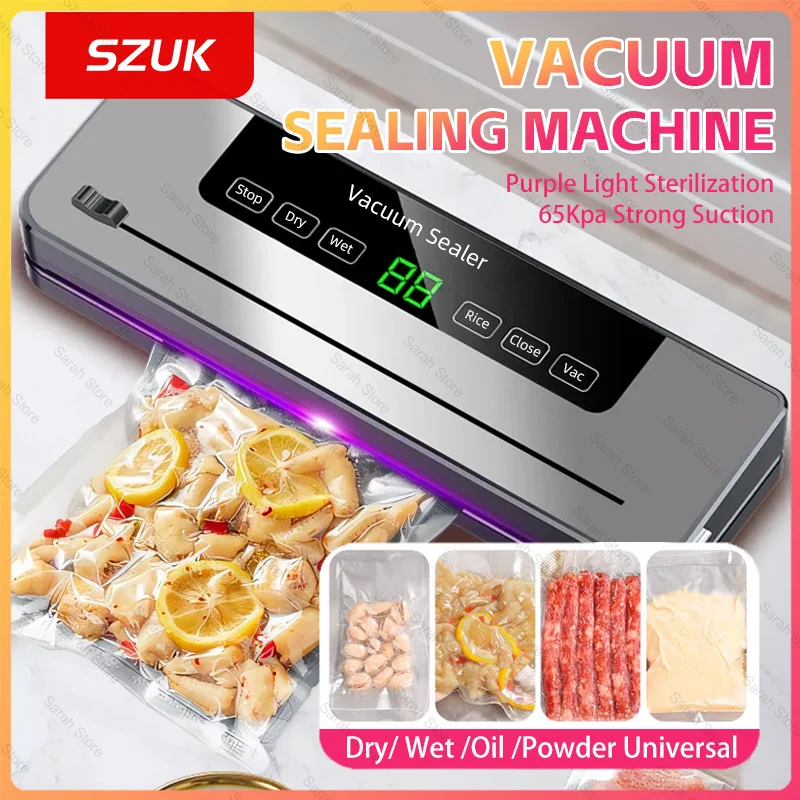 SZUK NEW Food Vacuum Sealer Wet Dry Food Vacuum Packaging Machine Food Storage Sealing Machine Built-in Cutter Touch Buttons