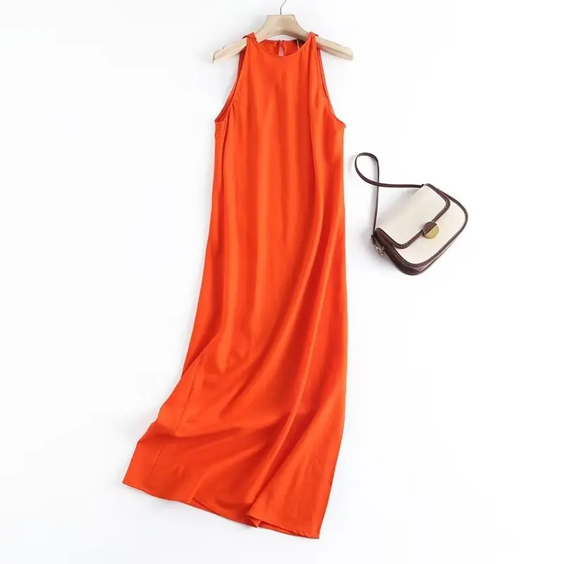 Dave&Di New Women's Loose Dress Sexy Cotton Linen Solid Beach Maxi Halter 2023 Spring/Summer Dress