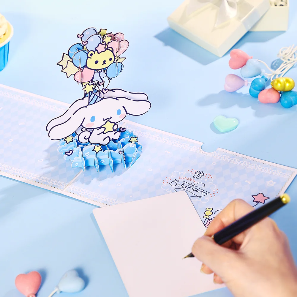 Cinnamoroll Birthday Card 3D Pop-up Postcard Birthday Gifts With Envelope Pompompurin Kuromi My Melody Pochacco Hello Kitty