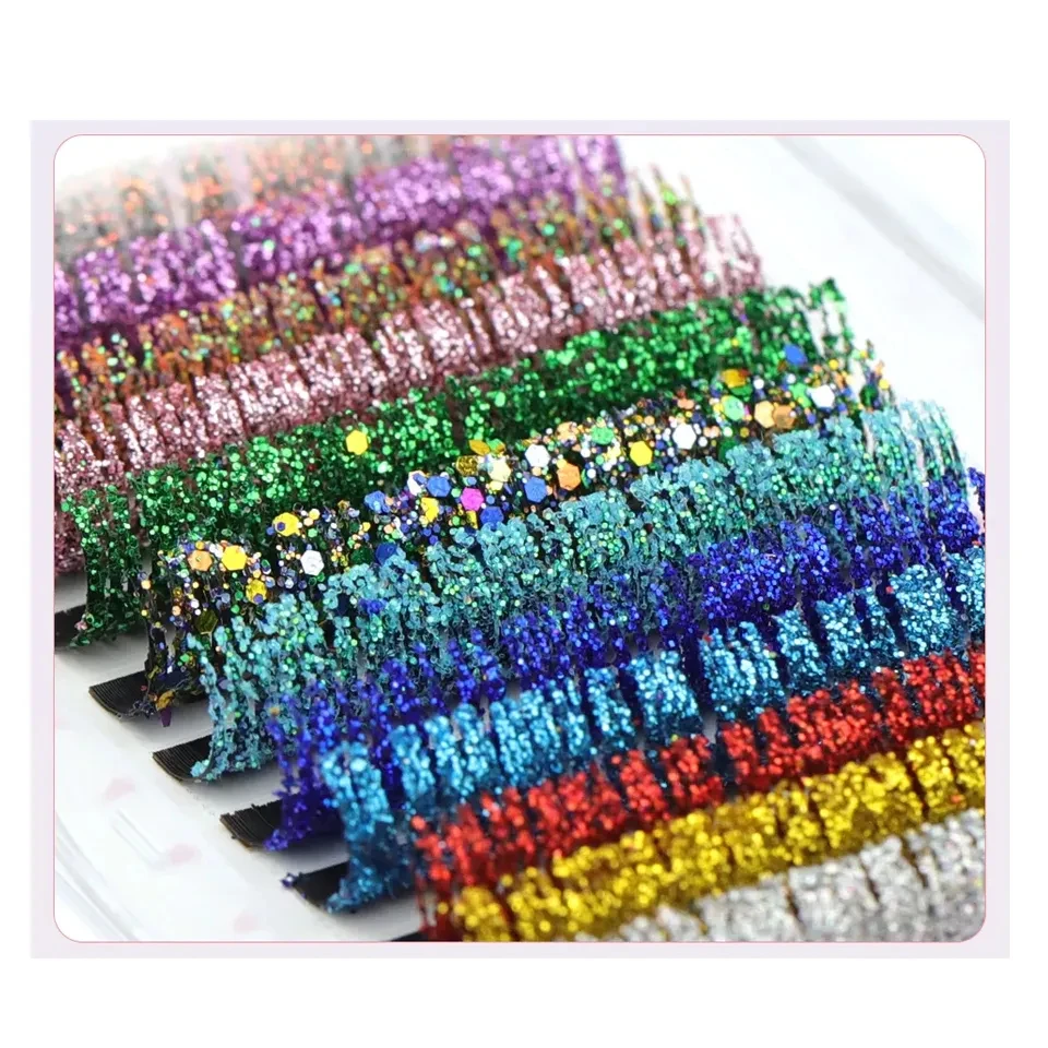 

Mix Colors Glitter Fashion Eyelash Extensions Shiny Colorful False Lashes Silver Pink Glitter Lash for Party Individual Eyelash