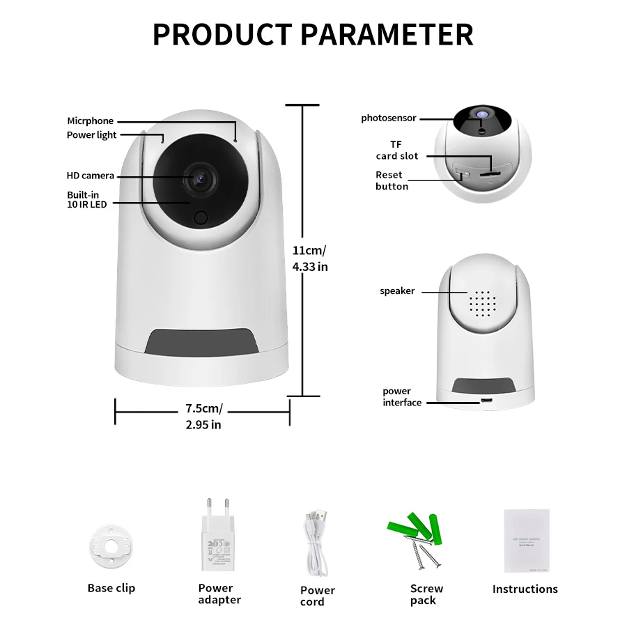 2MP Smart Home Security Protection WIFI Wireless Network CCTV Pet Baby Monitor Camera PTZ Motion Detection Infrared Night Vision 2
