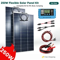 Kit de panneaux solaires flexibles 250W, 2 modules solaires monocristallins 125W 18V avec contrôleur de charge solaire 20A et câbles, système solaire complet IP67 étanche et léger pour camping-car, camping, bateau, charge de batterie 12V 1