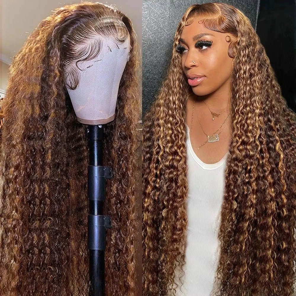 highlight 13x6 HD lace frontal wig human hair Curly Wig HD Deep Wave Lace Frontal Wig 4/27 Colored Wigs PrePlucked Quality 6