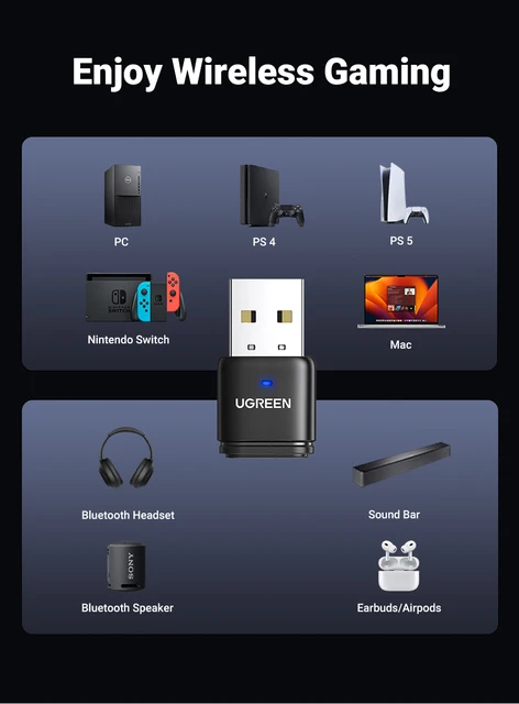 UGREEN USB Bluetooth 5.3 Transmitter aptX HD AD Audio Adapter for PS5 PS4  Nintendo Switch Headset Speaker Mic Bluetooth Receiver - AliExpress