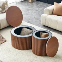 Ensemble de 2 tables basses gigognes avec design colonne romaine, tables rondes en MDF avec rangement intégré, tables d'appoint en grain de noyer pour salon, chambre et maison 2