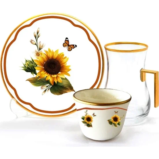 

Чайный сервиз Toygar Drop Handle Efe 6 + 6 Sunflower