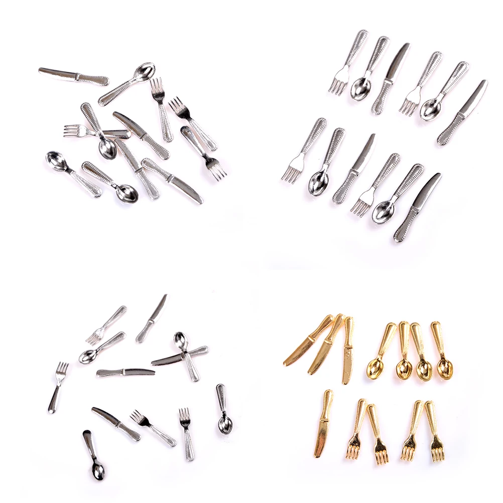 12 stücke 1/12 Miniatur Messer Gabel Löffel Sets Geschirr Utensilien Puppenhaus Zubehör Für Küche kinder spielzeug und familie utensilien – Detail 3