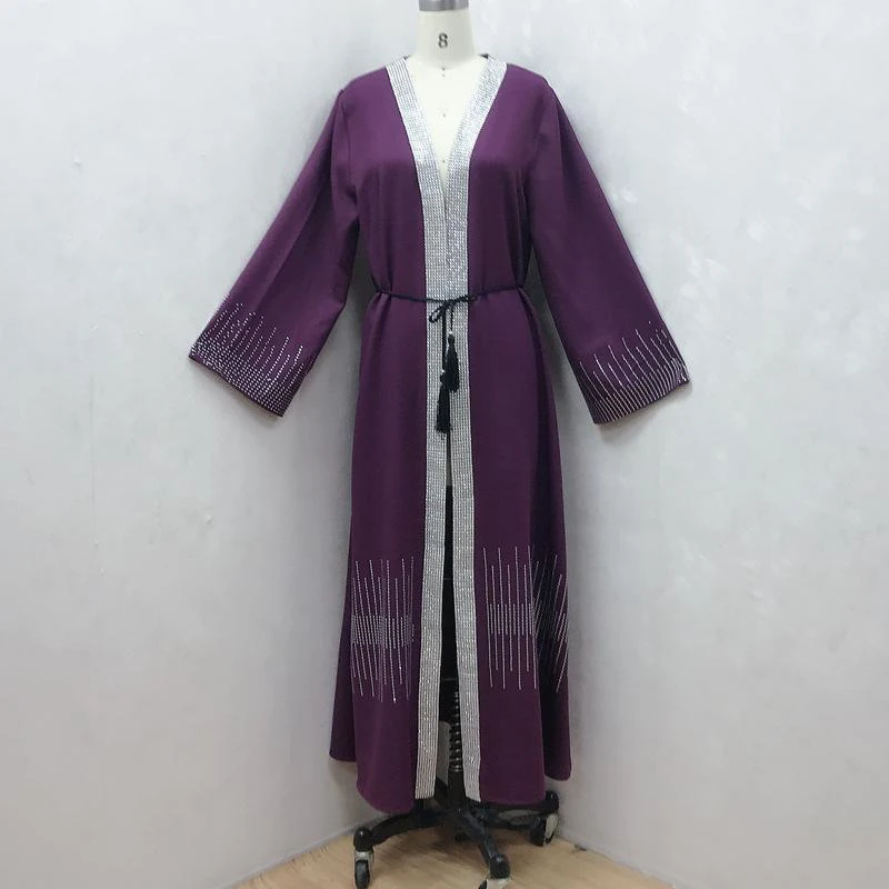 3 Piece Muslim Abaya Turkey Cardigan Rhinestones Cardigan Dress Black Middle East Arabian Robe Islamic Clothing for Women