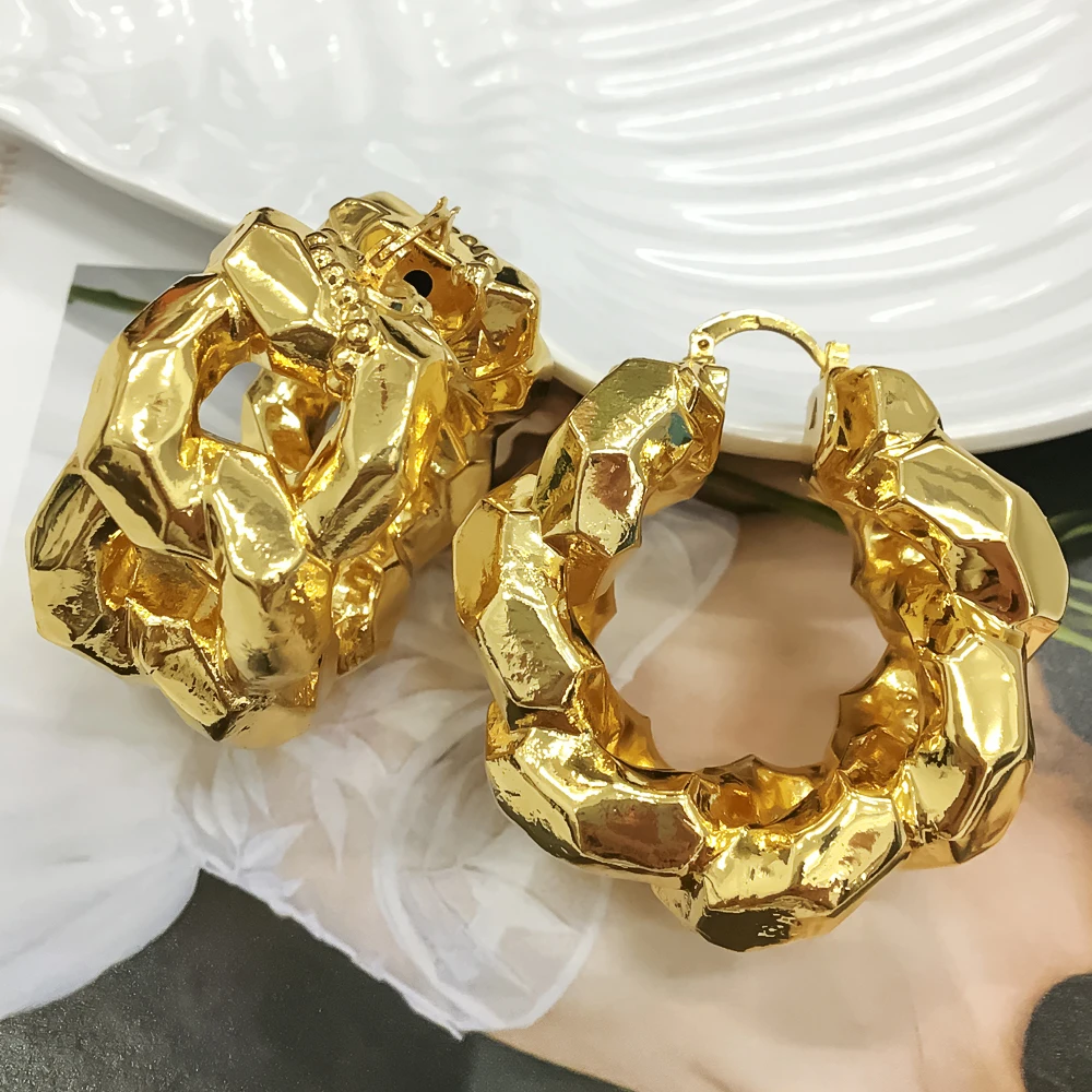 Big Size African Fashion Hoop Earrings For Women - 24K Gold Plated, Nickel Free