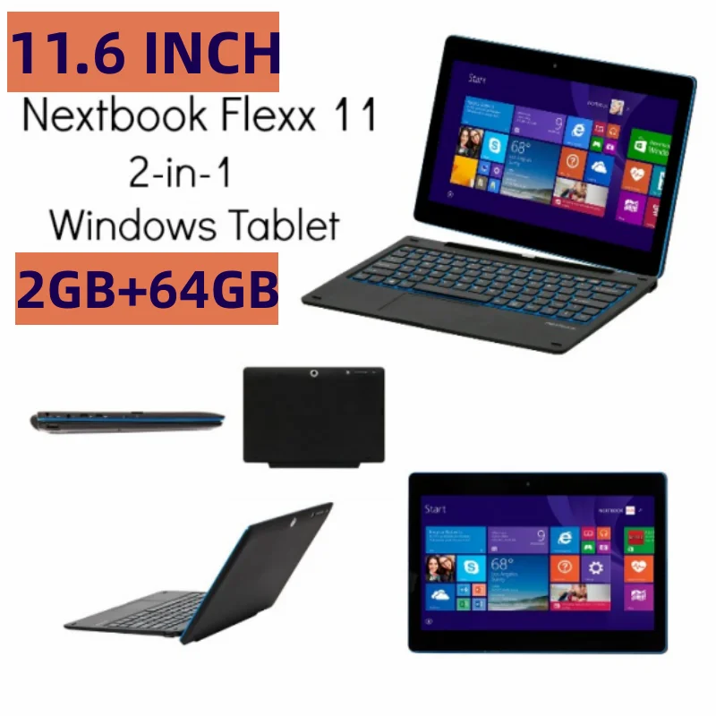 Hot Sales 2 in 1 Tablet 11.6 INCH With Docking Keyboard 2GB RAM 64GB ROM Windows 10 x5-8300 1366*768 IPS HDMI 9000mah Battery