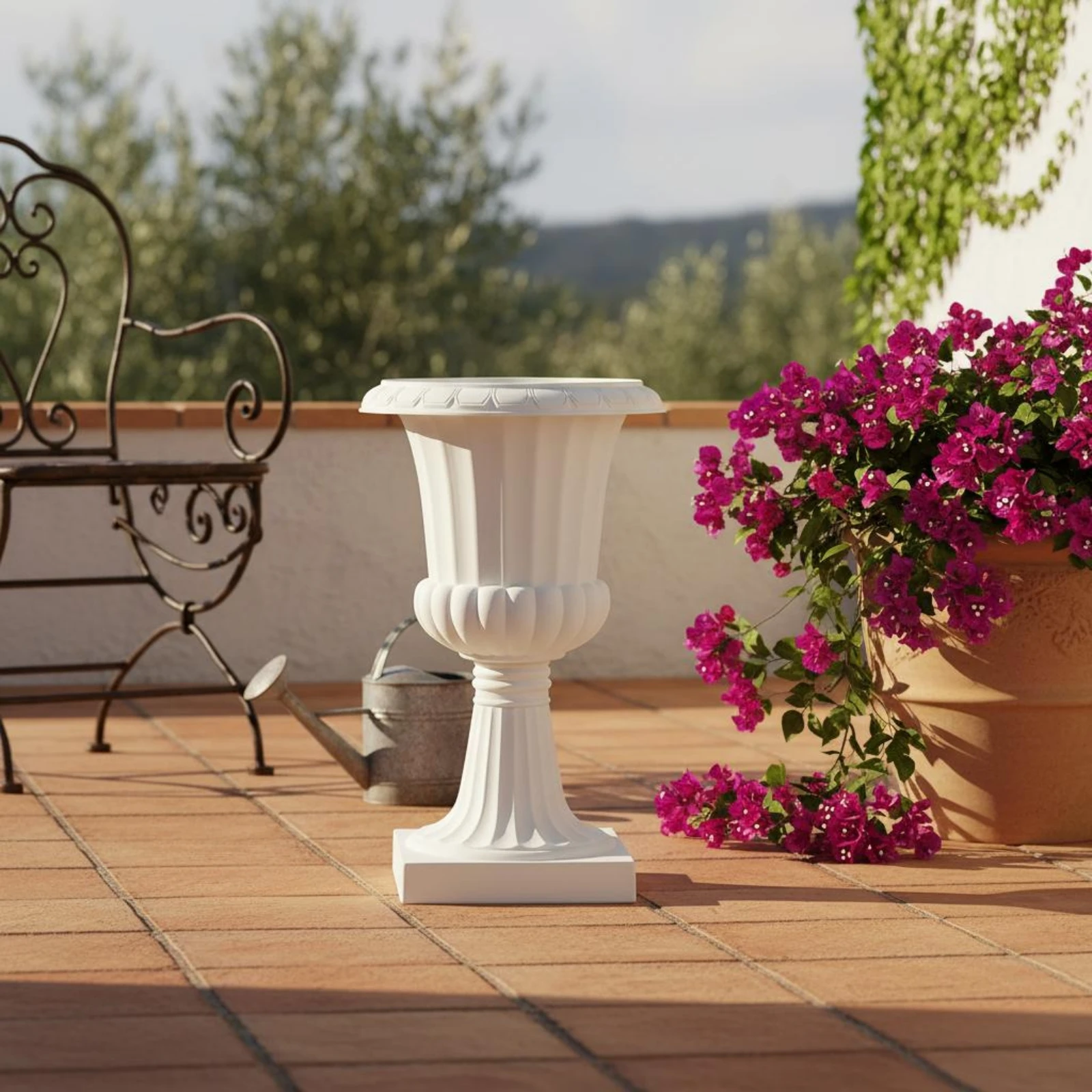 Elegant Vintage Roman-Style Pedestal Flower Pot - Large Round Decorative Planter with Raised Base and Wide Mouth