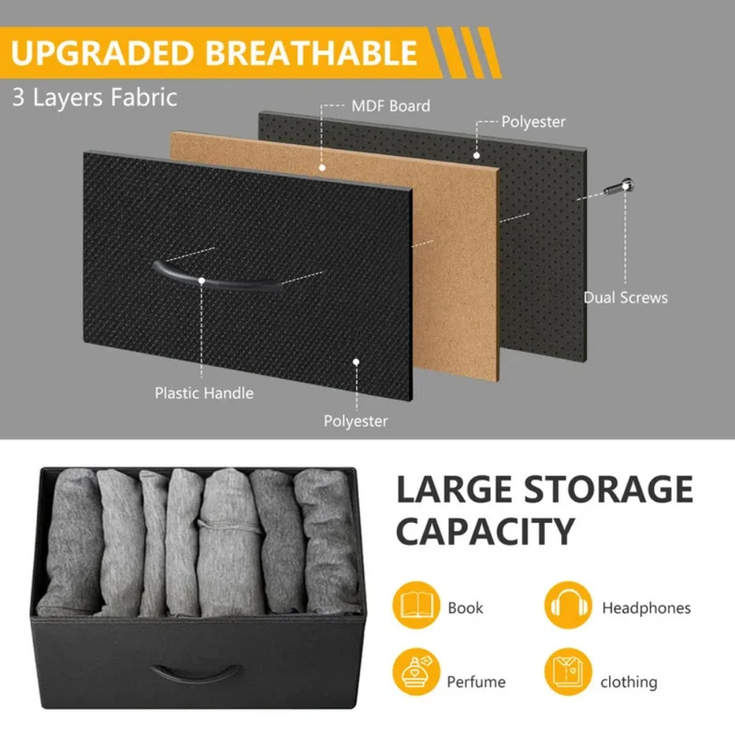 HEFPTURE 7-Drawer Storage Organizer, 3 Small& 4 Large Fabric Drawers, Durable Steel Frame, Versatile Storage for Bedroom 5