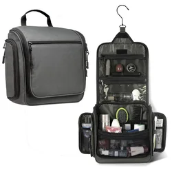 Versatile Travel Toiletry and Cosmetic Organizer with Hanging Hook (Gray)