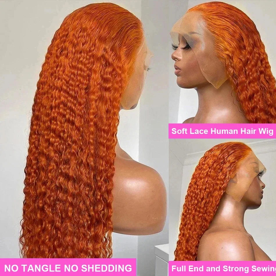 HD Lace Front Wigs 350# 13x4 Orange Ginger Deep Wave Human Hair Curly Lace Frontal Wigs for Women human hair wig