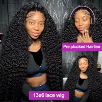 Perruque Bling Hair 30-32 pouces à ondulations profondes, en cheveux humains, avec dentelle frontale 13x6, densité 200%, et fermeture en dentelle HD transparente 4x4, ou perruque frontale 13x4, cheveux bouclés 5