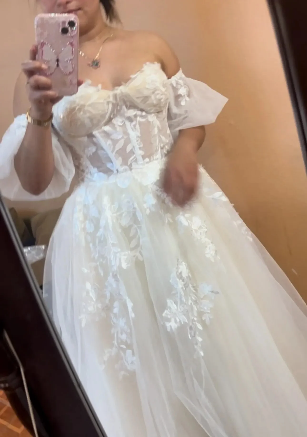 Elegant Tulle A-Line Off Shoulder High Slit Lace Bridal Long Wedding Dresses, WGB006