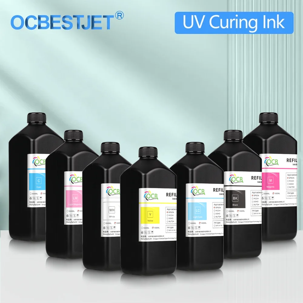 Inkjet Printer Ink 1000ML UV Curing For Epson XP600 TX800 XP-600 TX-800 Printhead L800 L805 L1800 R290 R300 1390 1400 1430 DX7 DX10 UV Printer