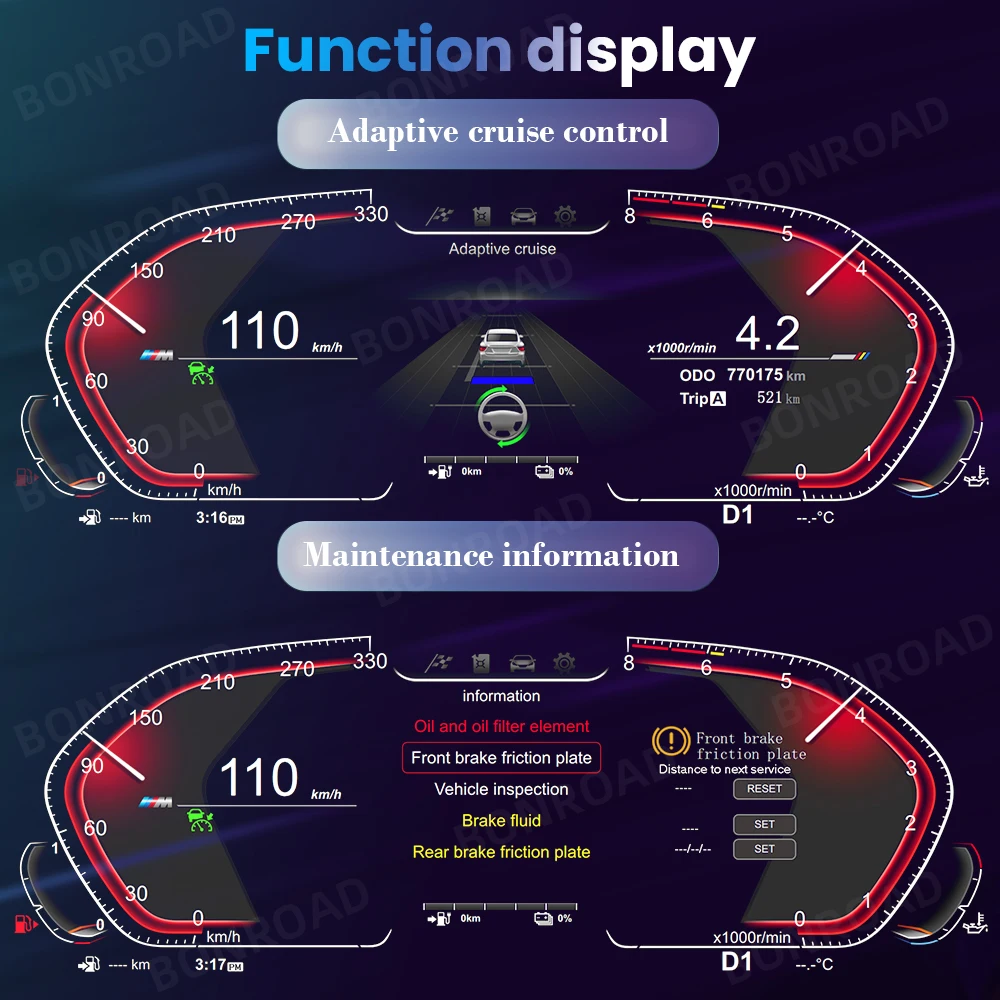 Panel de Instrumentos Digital LCD BONROAD 1920*720P para BMW Serie 3 E90 E91 E92 2005-2012, Velocímetro Virtual 6