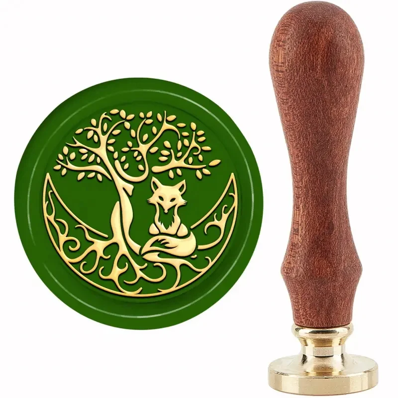 

Wax Seal with Handle for Invitation Envelope Cards, Fox, Tree of Life Stamp, Moon, Gift, Scrapbooking Decoration, 1.18 Inch, New