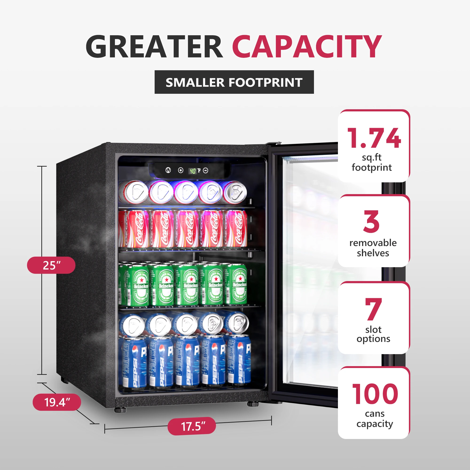 Beverage Refrigerator 2.7 cu.ft 100 Can Mini Fridge for Beer Drinks Wines Freestanding Fridge Blue LED for Home Office Dorm Bar 3