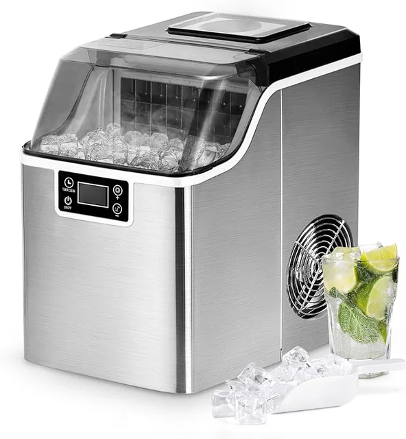 Machine à glaçons en acier inoxydable, 24 dés en 13 min, 24kg/24H, 3,2L autonettoyante avec pelle et panier pour cuisine/Bar/bureau 1