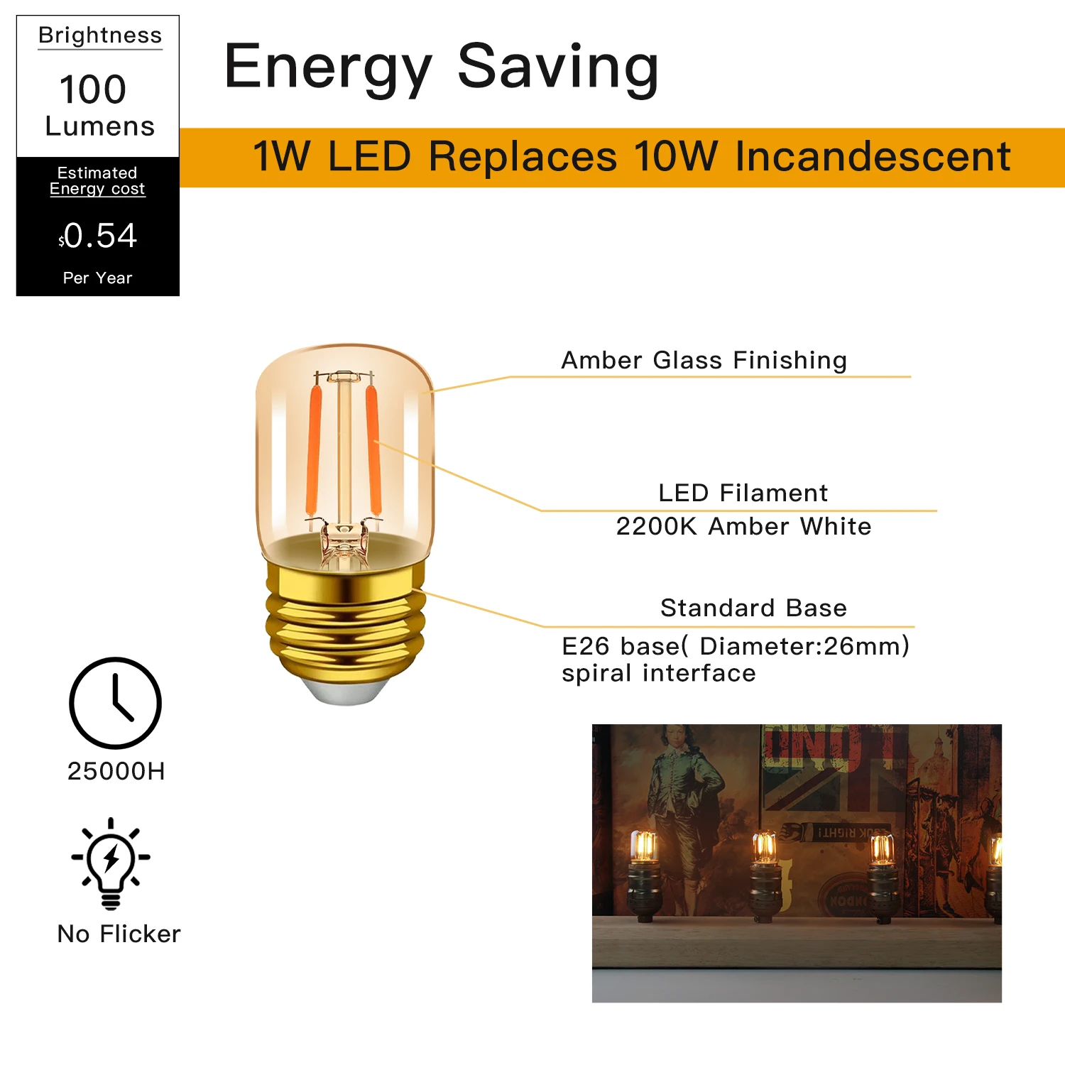 Vintage Edition Standard 230V LED Birne E27 250lm 5W 1800K dimmbar