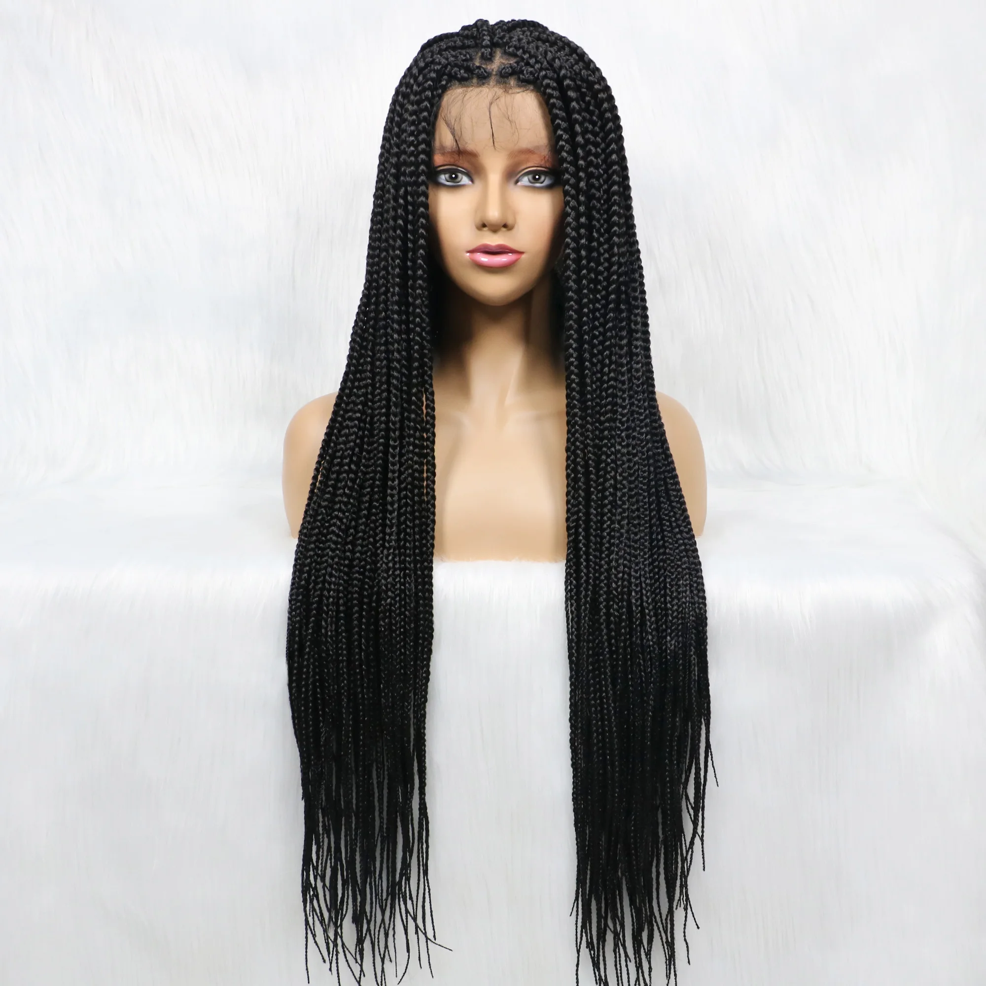 Pelucas de trenza sintética afroamericana con pelo de bebé, malla Frontal completa de 36 pulgadas, caja sin nudos, mujeres negras| | AliExpress