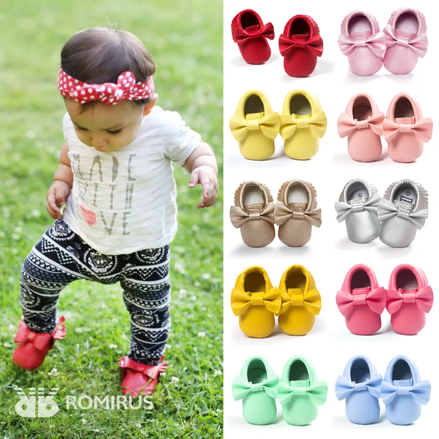 Hot Baby Shoes Newborn Infant Boy Girl First Walker PU Sofe Sole Princess Bowknot Fringe Toddler Baby Crib Shoes Casual Moccasin