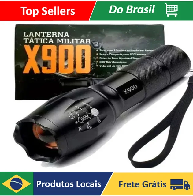 Lanterna Tática Militar X900 Profissional com Zoom Sinalizador Recarregável Luz Camping