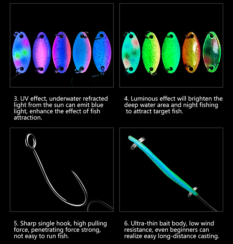 LETOYO 1,1/1,6/2,5g Mini Löffel Köder Glow UV Köder Künstliche Köder Harter Köder Barsch köder Löffel Angeln Köder Bereich Forelle Schwanz spinner – Detail 4