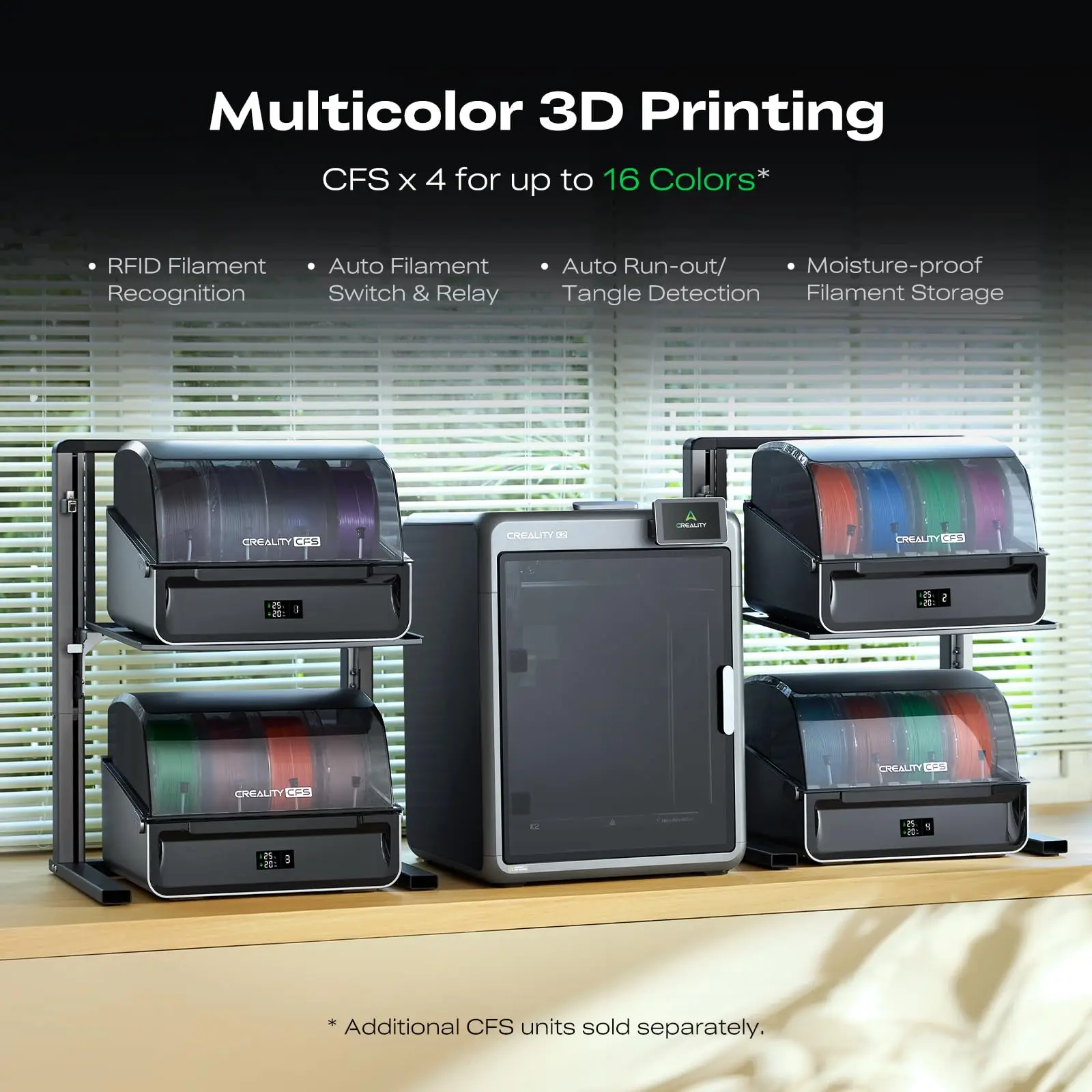 Impressora 3D de Alta Velocidade Creality K2 Combo, Conjunto de Materiais Multicoloridos CFS, Tamanho de Impressão 600 mm/s, 260 * 260 * 260mm