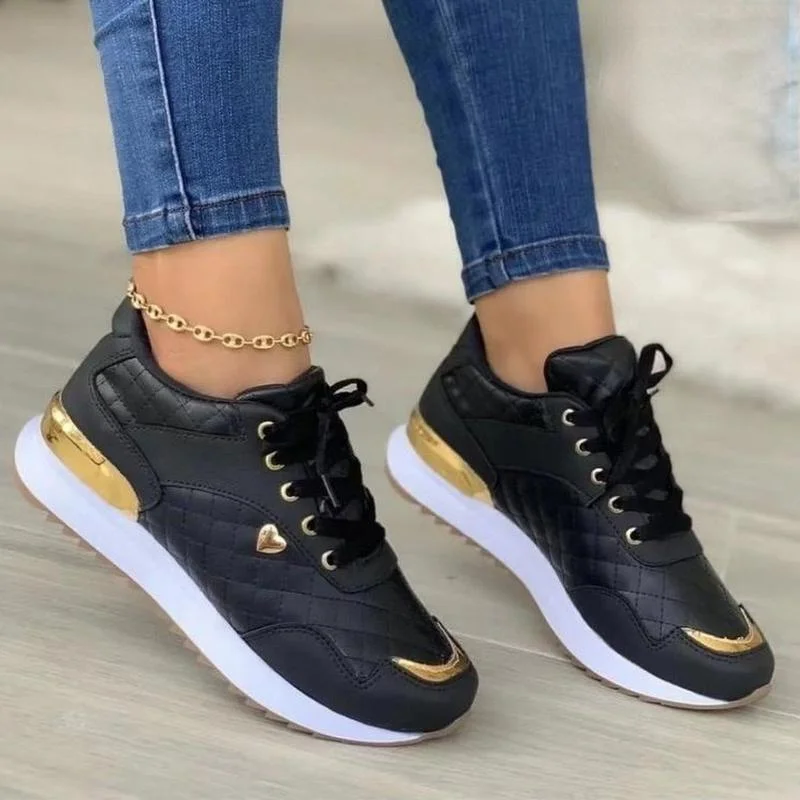 

Thick Bottom Wedge Women Tennis Shoes Gold Sequins Lace Up Platform Vulcanization Sneakers Outdoor Non-slip Comfortable Shoe