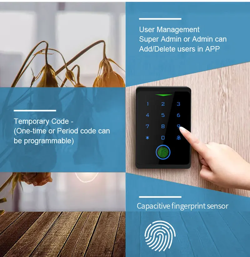 Wifi Tuya Backlit Fingerprint Door Access Keypad Waterproof RFID 125kHZ EM Card