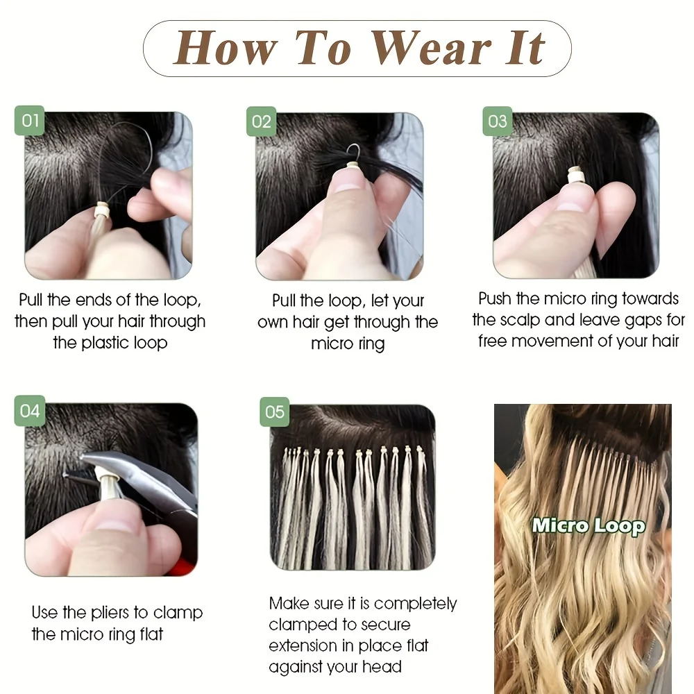 Micro Loop Hair Extensions Human Hair LinksPre Bonded Cold Fusion Tipped Fish Line For Women Straight #613 Blonde 50g/Pack