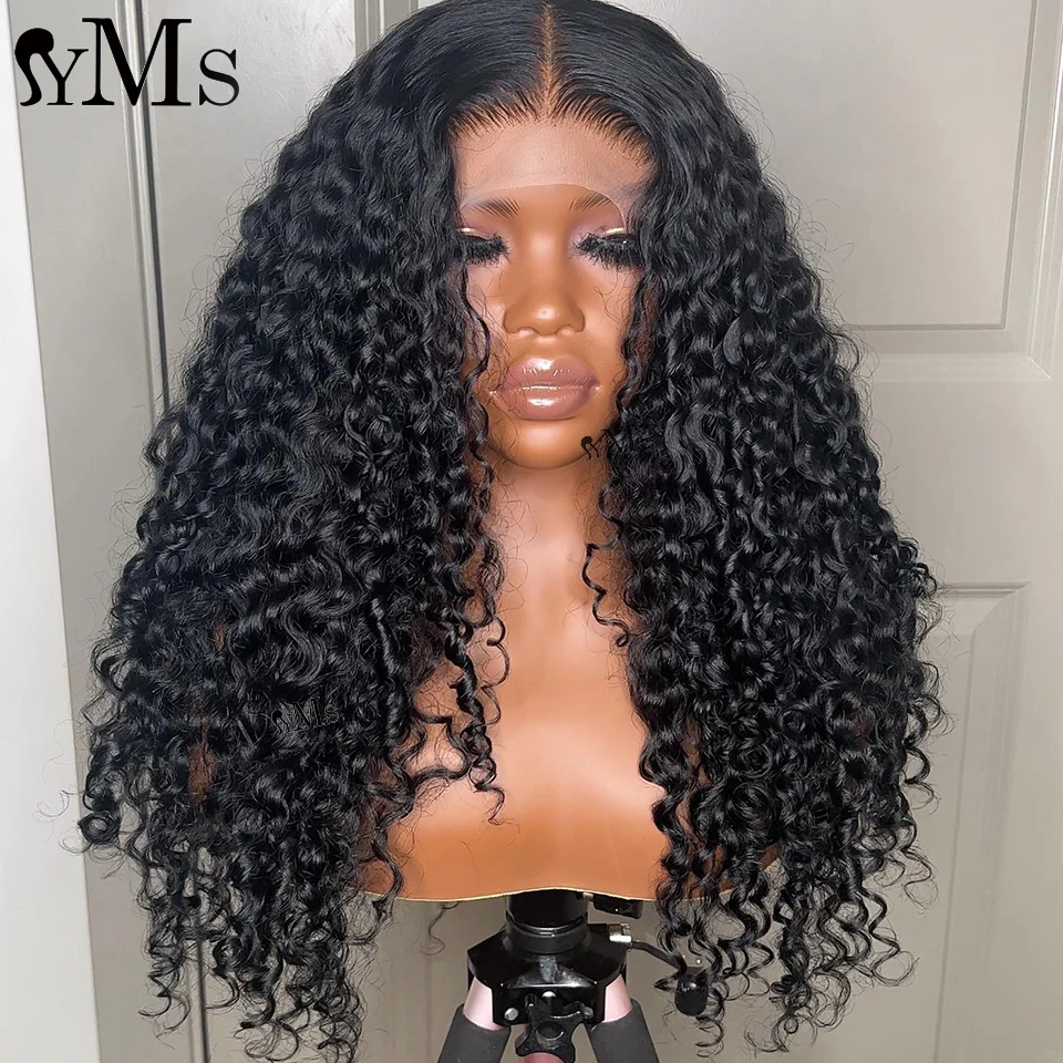 Women Black Human Hair 13X6 Transparent Lace Short Bouncy Curly Wig