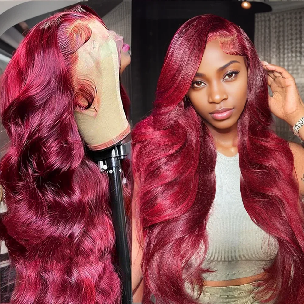 

99j бордовые кружевные передние парики 30 дюймов 13x6 телесные волны Hd кружевной передний al парик цветной парик водная волна 13x 4 кружевные передние парики из человеческих волос