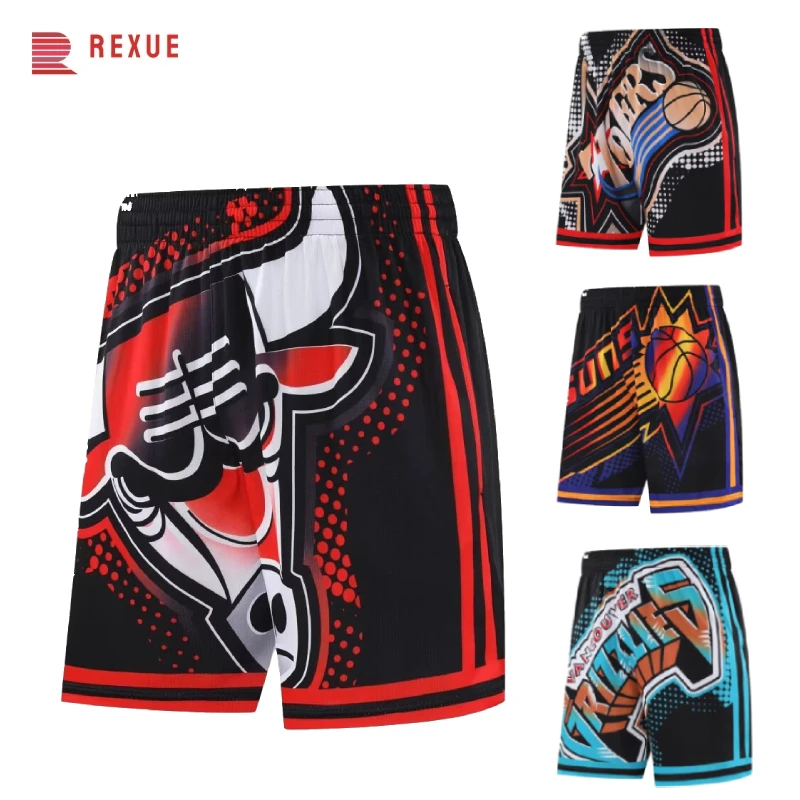 American Basketball Pants Men Basketball Shorts Loose Quick-drying Casual Beach Bottoms Have Pocket Summer Gym Training Joggers