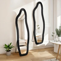 Comanlai 140x45 см полноразмерное зеркало-облако, напольное зеркало с нерегулярной волной, бархатная рамка, с подставкой, настенное зеркало для спальни — изображение 3