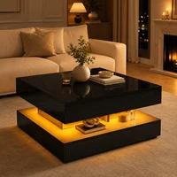 Table basse LED RGB MINGZHE 78 x 78 cm, table de salon haute luminosité avec rangement, tiroirs réversibles, contrôle par application et télécommande, surface UV facile à nettoyer, noir/blanc 7