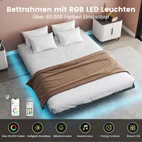 Каркас кровати COMHOMA Кровать металлическая Кровать для гостей Кровать Rher со светодиодом и розетками Молодежная кровать 140x200, Приложение и пульт дистанционного управления — изображение 4