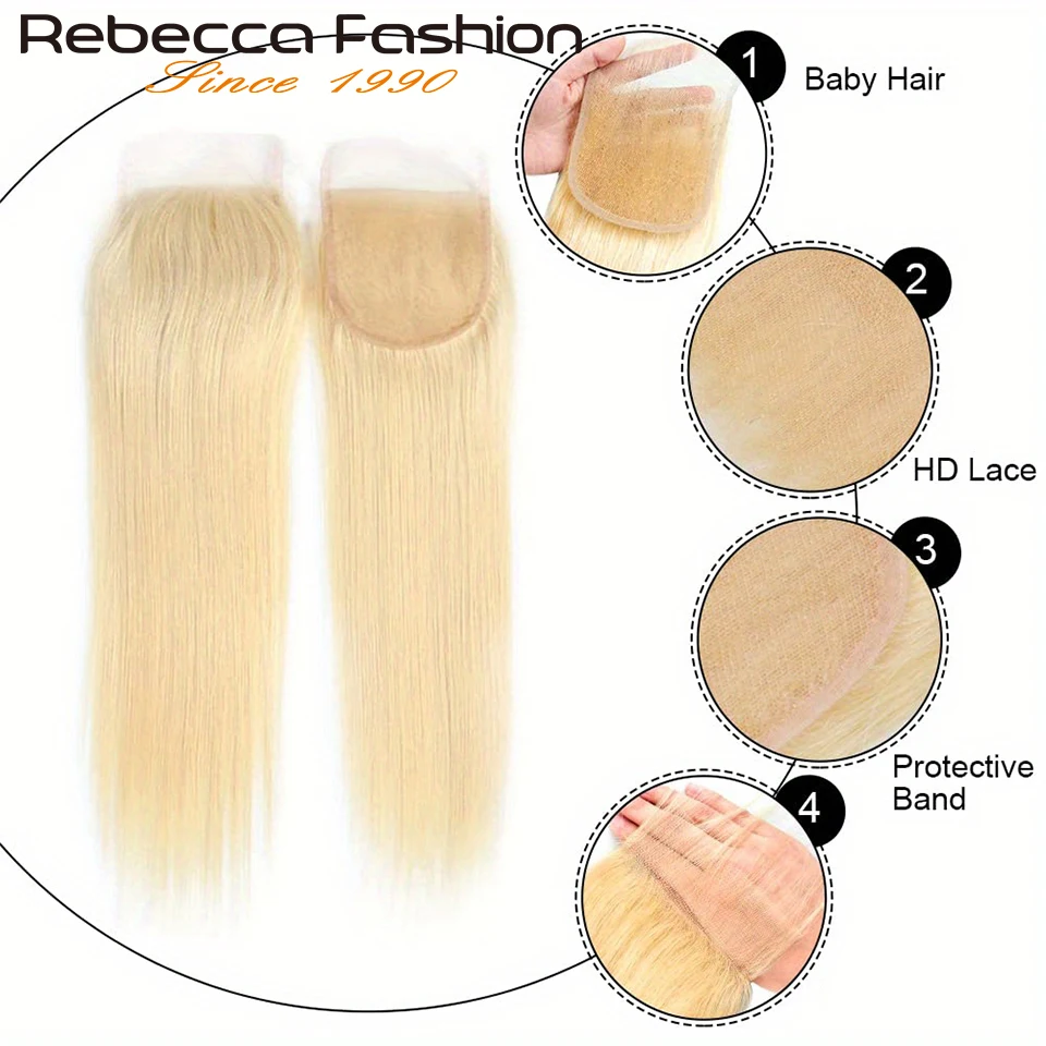 Human Hair Closure Human Hair Lace Product 613 Blonde Human Hair Closure HD Transparent 4x4 Lace Closure Brazilian Straight Remy Lace Pre Plucked With Bady Hair