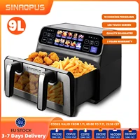 Friteuse à air chaud double panier 9 L XXL 2200w friteuse à air multifonction programmes automatiques avec écran tactile LED friteuse à air chronoméable 1