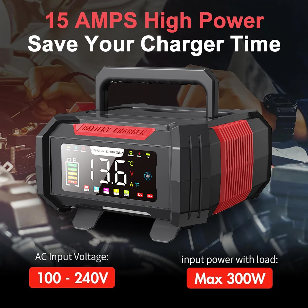 EAFC 15A/8A Autobatterieladegerät 12V/24V All-in-One Intelligentes Batterieladegerät Reparaturwerkstatt für Blei-Säure-LiFePO4-Batterien – Detail 5