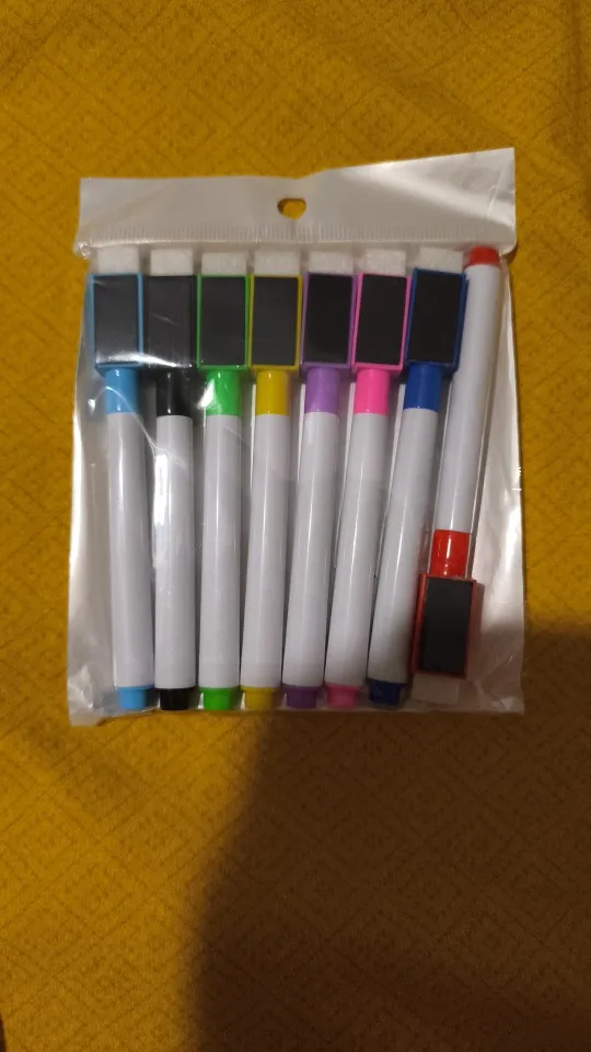 8 unids/set punta de bala 11,3*1 cm tamaño pequeño sin pizarra magnética marcadores de borrado en seco, 8 colores * 1 Uds bolígrafo magnético photo review