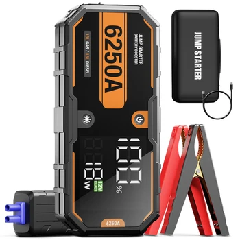 6250A Avviatore di emergenza per auto con luce a LED Power Bank Caricabatteria per auto 12V Dispositivo di avviamento booster Caricatore di emergenza 16000mAh